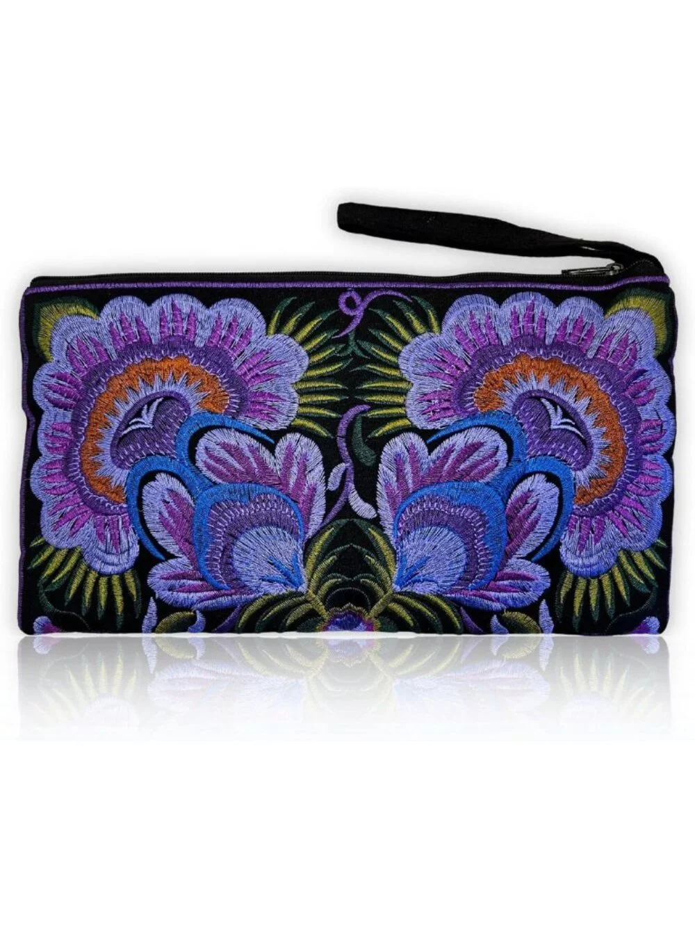 Floral Embroidered Boho Clutch | Handmade Ethnic Flower Wristlet Purse